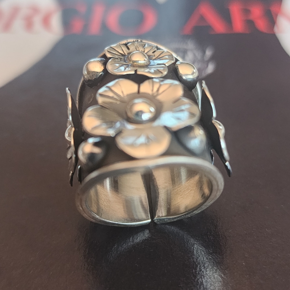 Floral Taxco Sterling Silver Ring Adjustable Fits Size 7-8 - Picture 11 of 14